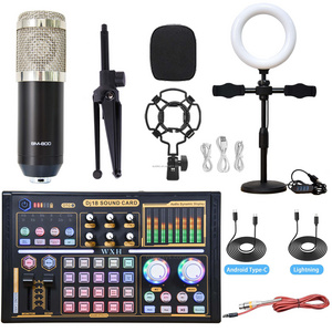 Studio Microphone Pc Microfone Kit With V8 Sound Card Audio Interface For Live Podcast Equipment Audio Podcast Sound Cards