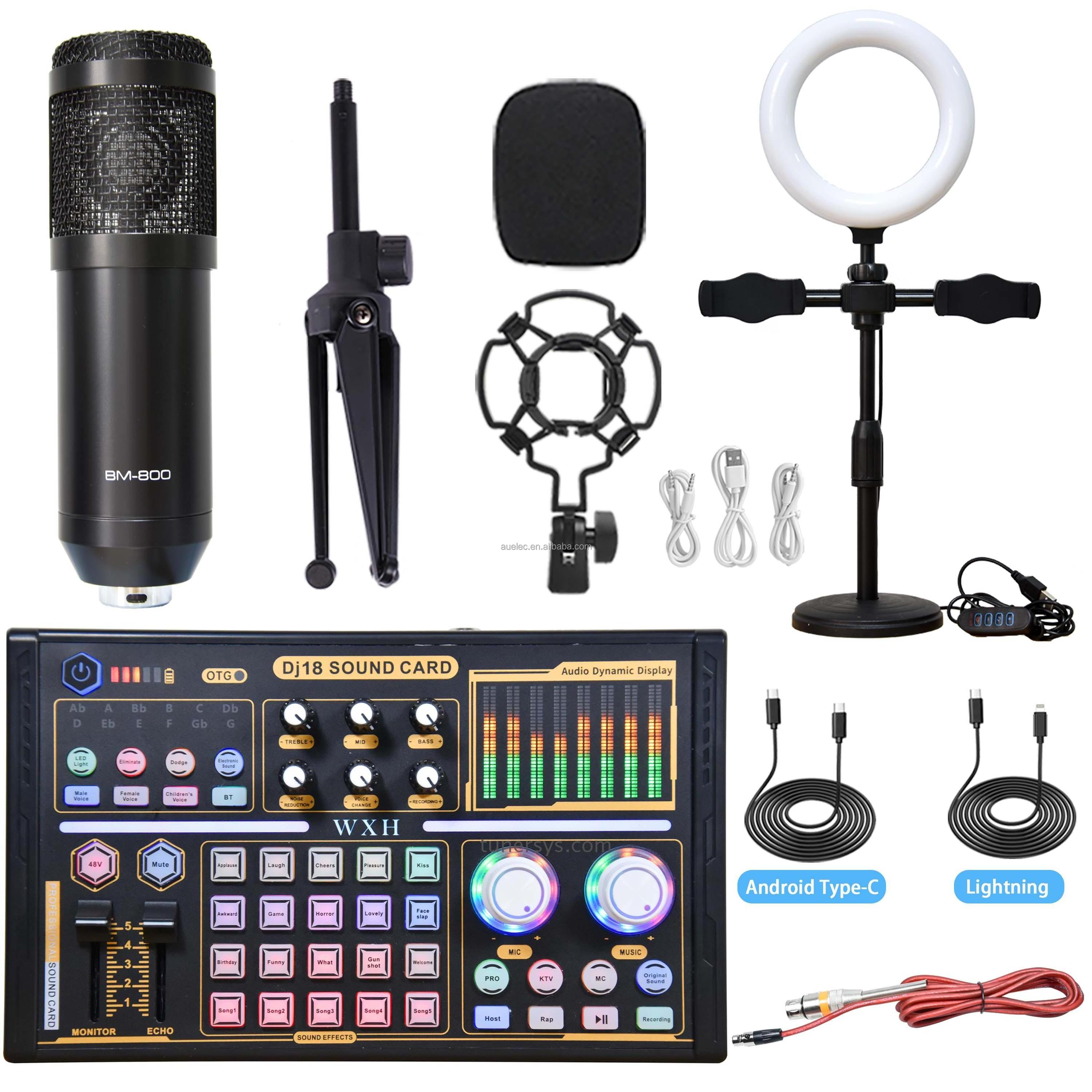 Studio Microphone Pc Microfone Kit With V8 Sound Card Audio Interface For Live Podcast Equipment Audio Podcast Sound Cards