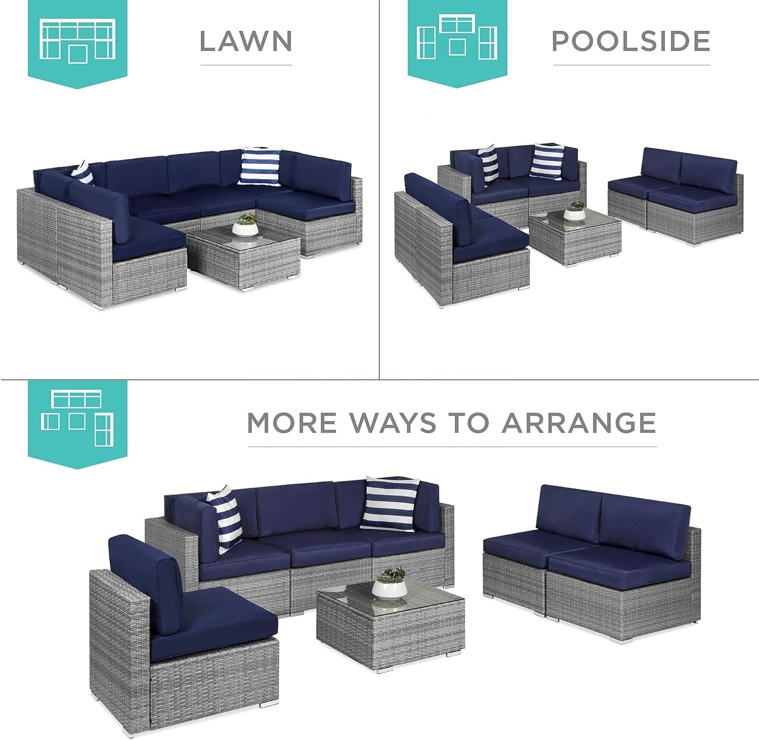 Outdoor Patio Furniture Set Rattan Outdoor Sectional Sofa Backyard Furniture Outdoor Couch with Updated Metal