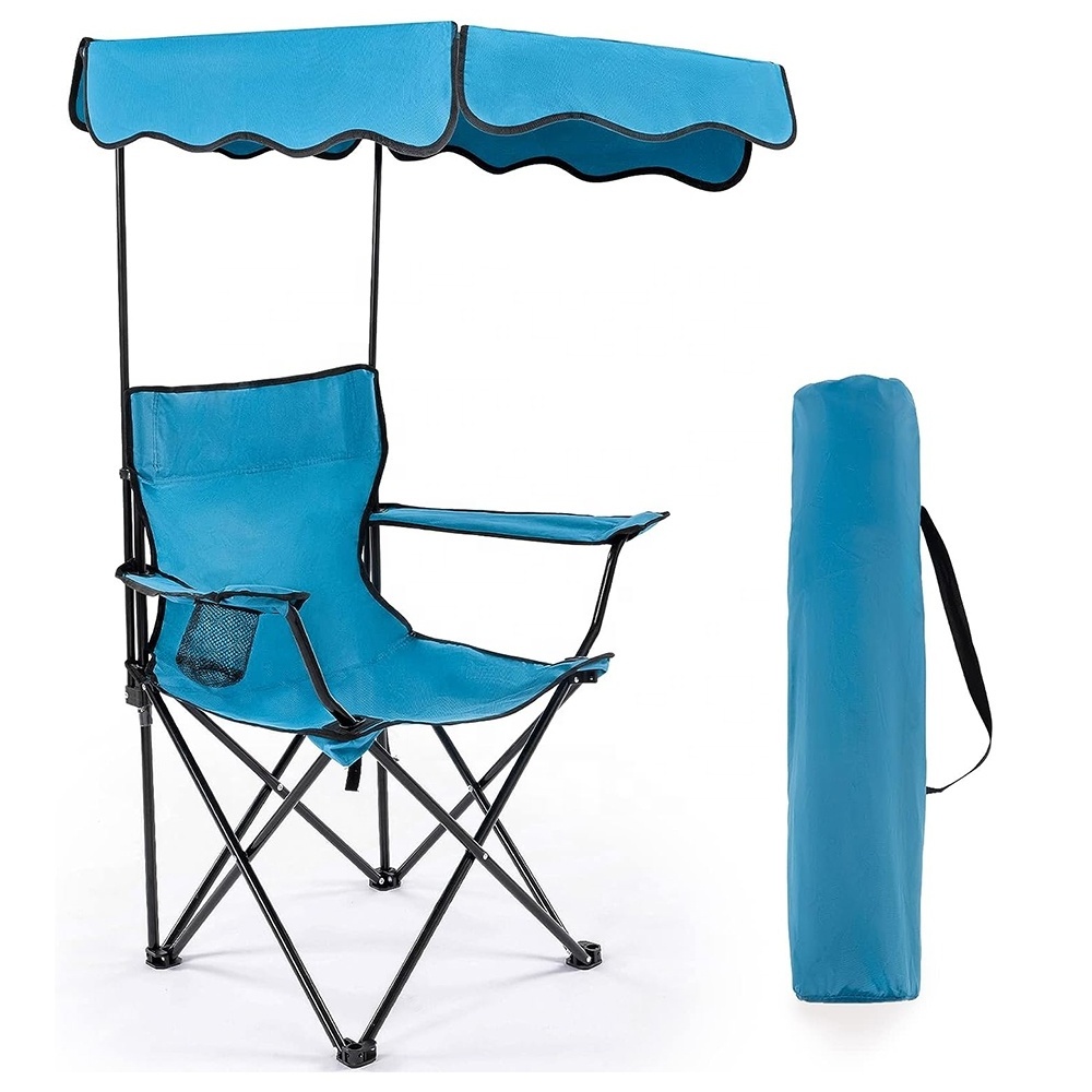 Canopy Shade Camping Chair Outdoor Fishing Picnic Garden Chairs Portable Beach Chairs with Umbrella Support 330 lbs