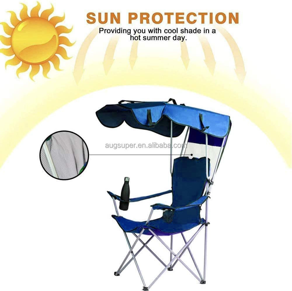 Canopy Shade Camping Chair Outdoor Fishing Picnic Garden Chairs Portable Beach Chairs with Umbrella Support 330 lbs