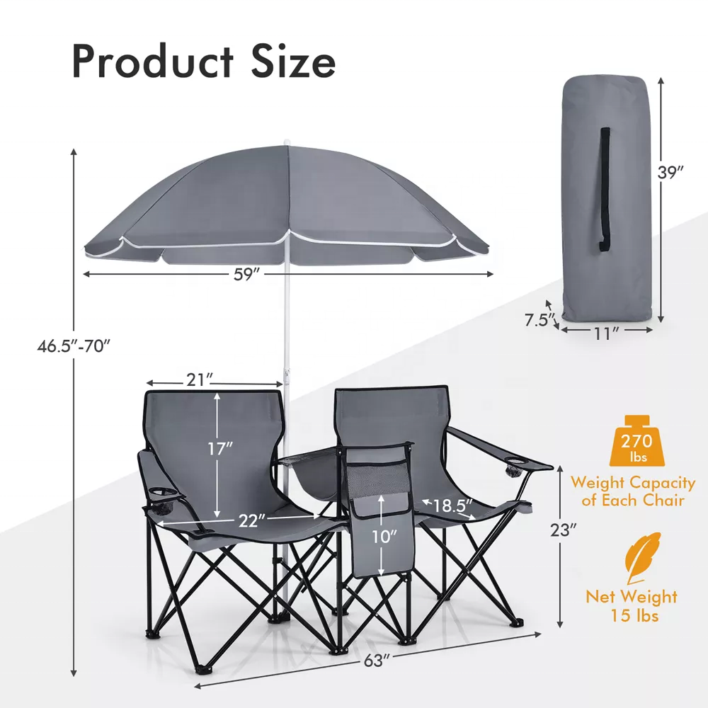 best quality easy carrying beach storage waterproof oxford cloth fishing chair double folding camping chairs with umbrella