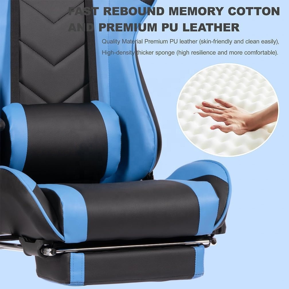 multi functional memory foam gamer stuhl massage blue pvc office heavy duty electronic sports chair revolving gaming chair