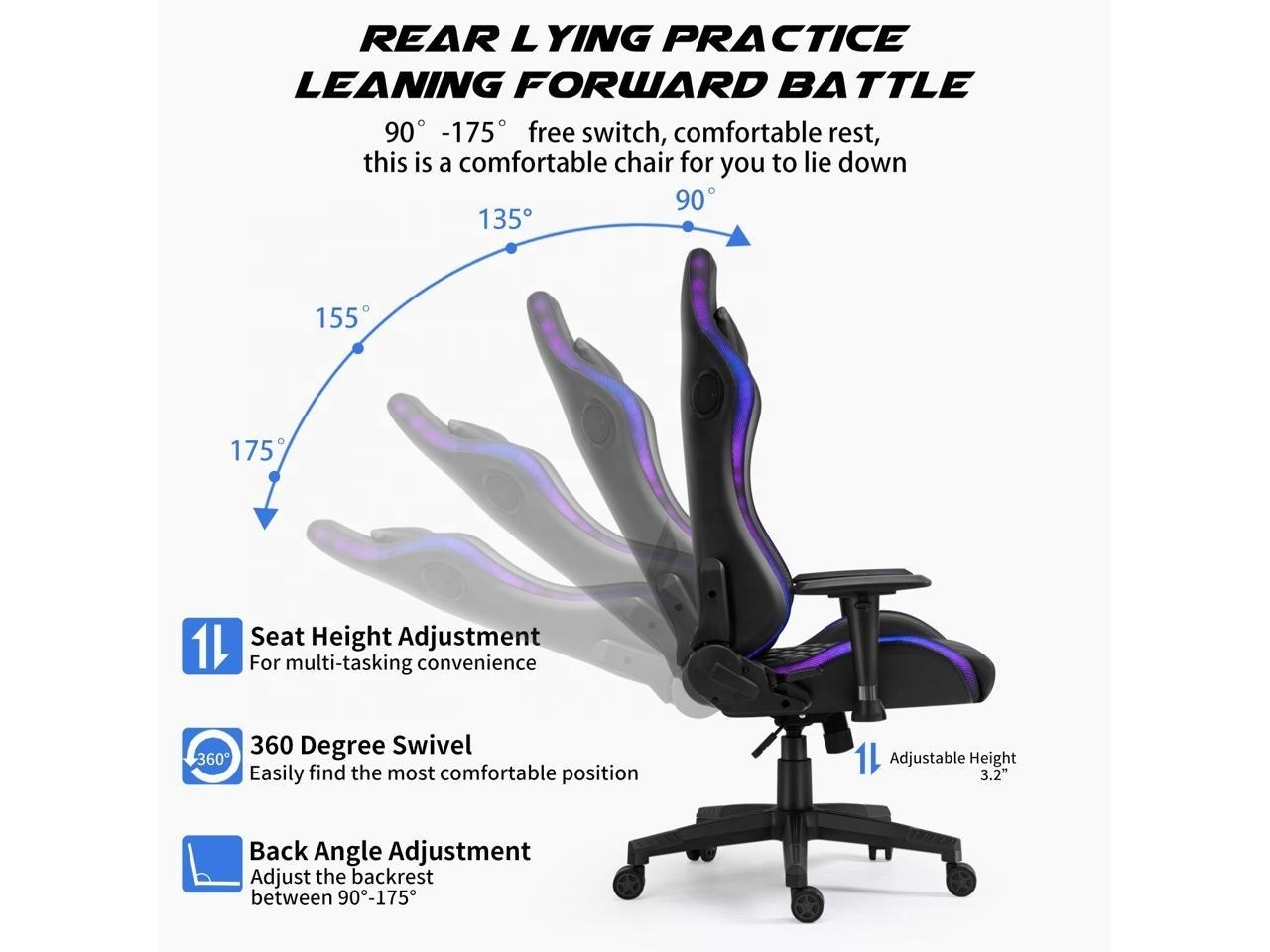 JL high quality foam density racing elite game pc rgb silla gaming chair best cheap led colorful gamer chair for adult black