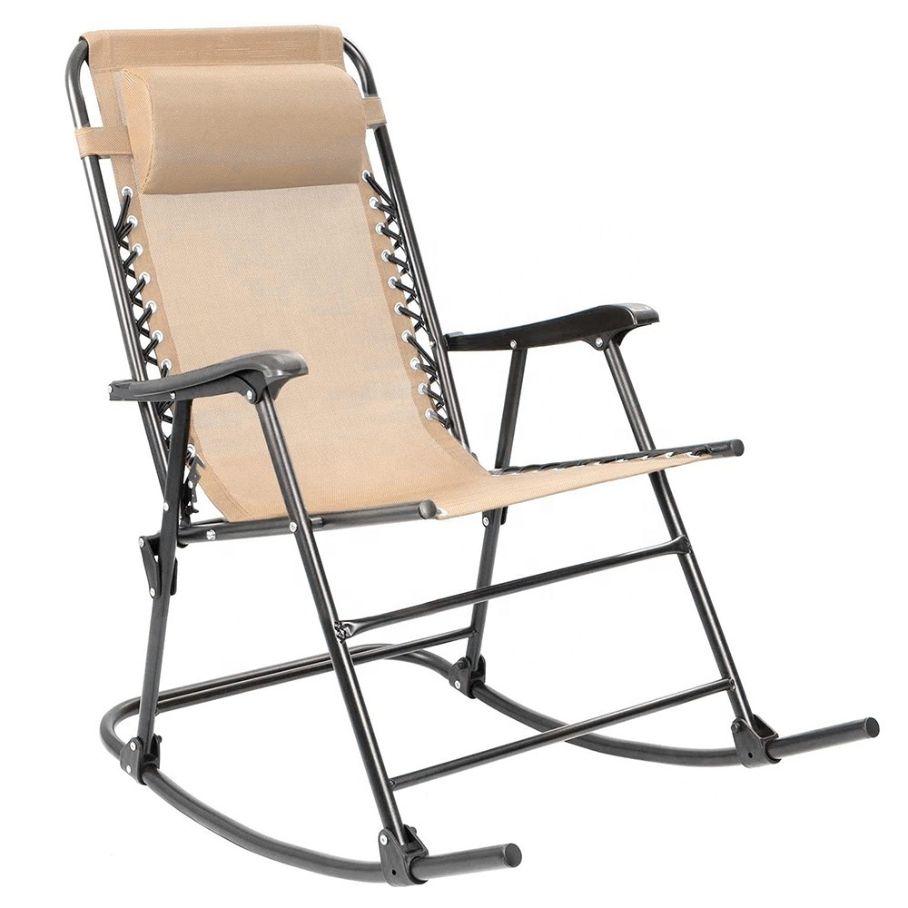 Patio Rocking Zero Gravity Chair Outdoor Wide Recliner Chair for Lawn Beach Camping Poolside with Headrest Pillow