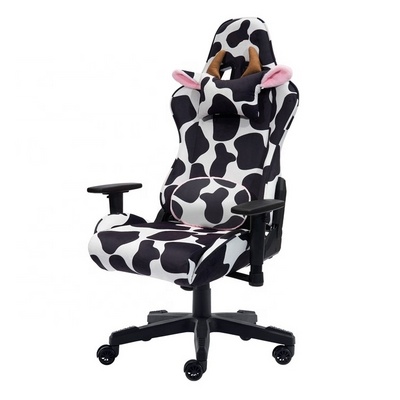 Factory Wholesale Reclining silla gamer cow print white and black velvet like fabric Gamer Chair Bar Racer Chile PU Gaming Chair