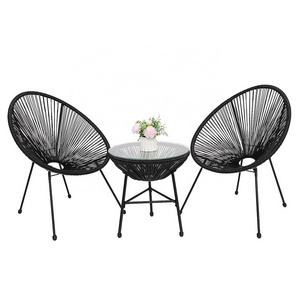 3 Pieces Rattan Patio Bistro Set Outdoor Acapulco Chair Set Outdoor Rattan Garden Chair Set Including 2 Chairs and 1 Glass Table