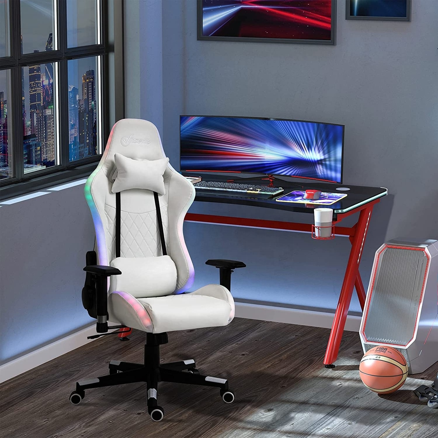 white led rgb lighting computer PC game chair massage silla gamer customized led light gaming chair with lights and speakers