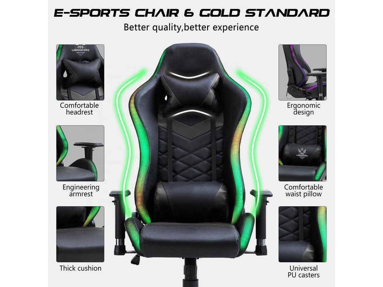 JL high quality foam density racing elite game pc rgb silla gaming chair best cheap led colorful gamer chair for adult black