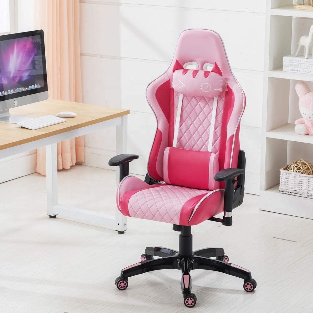 Ergonomic Cute Kitty Cat PC Computer Chair Rosa Silla Gamer Pro Quality Upholstery Custom Pc Women E-sports Gaming Chair