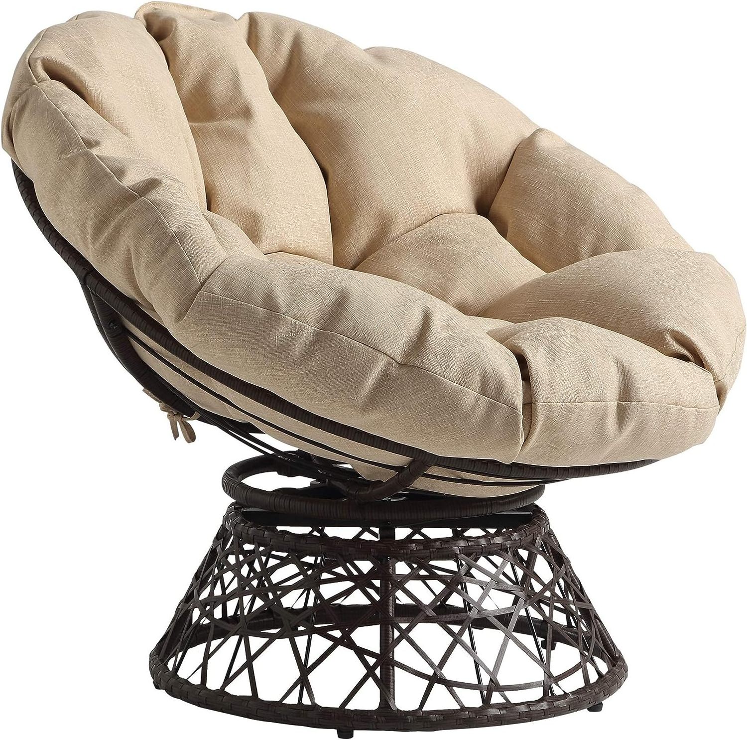 Outdoor Home Furnishings Wicker Papaya Chair Cheap Living Room Papasan Chair 360 Degree Swivel Brown Frame with Cream Pad