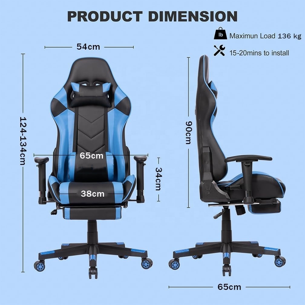 multi functional memory foam gamer stuhl massage blue pvc office heavy duty electronic sports chair revolving gaming chair