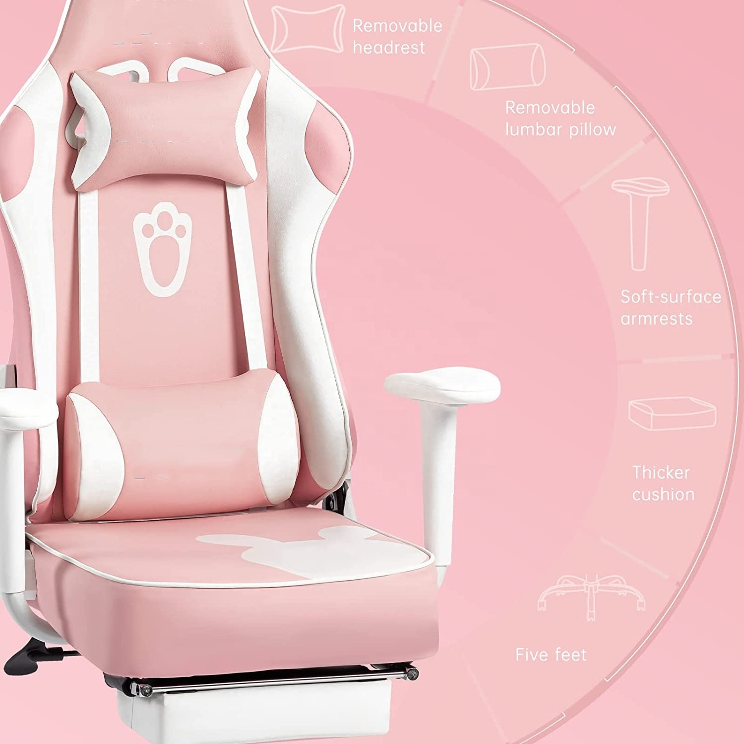 JL best cheap gift lovely pink silla gamer chair rosa pc computer gamer room women cute cat gaming chair with bunny ear