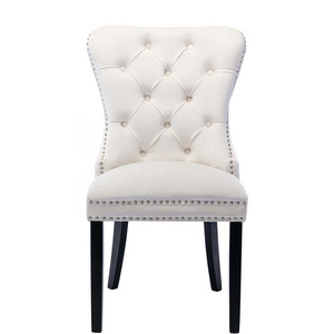 Set of 2 Dining Chairs with Tufted High Back Velvet Upholstered Dining Room Chairs Modern Elegant Nailhead Trim Ring Pull