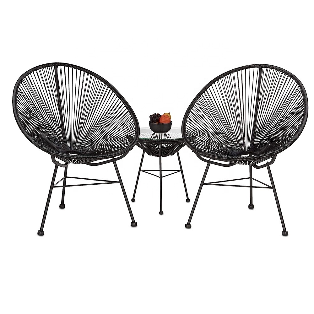 3 Pieces Rattan Patio Bistro Set Outdoor Acapulco Chair Set Outdoor Rattan Garden Chair Set Including 2 Chairs and 1 Glass Table