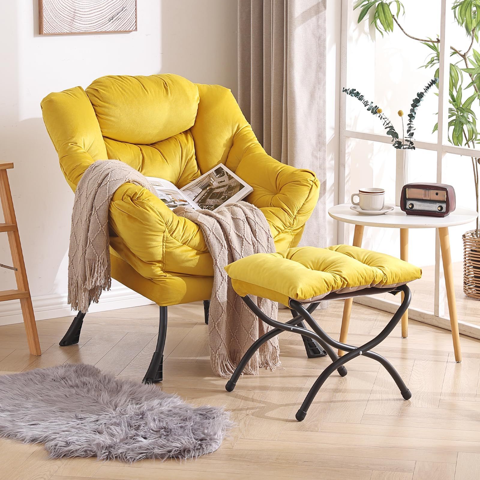 Wholesale price yellow ergonomic bedroom lounge accent chair living room chairs indoor outdoor leisure upholstered sofa chair