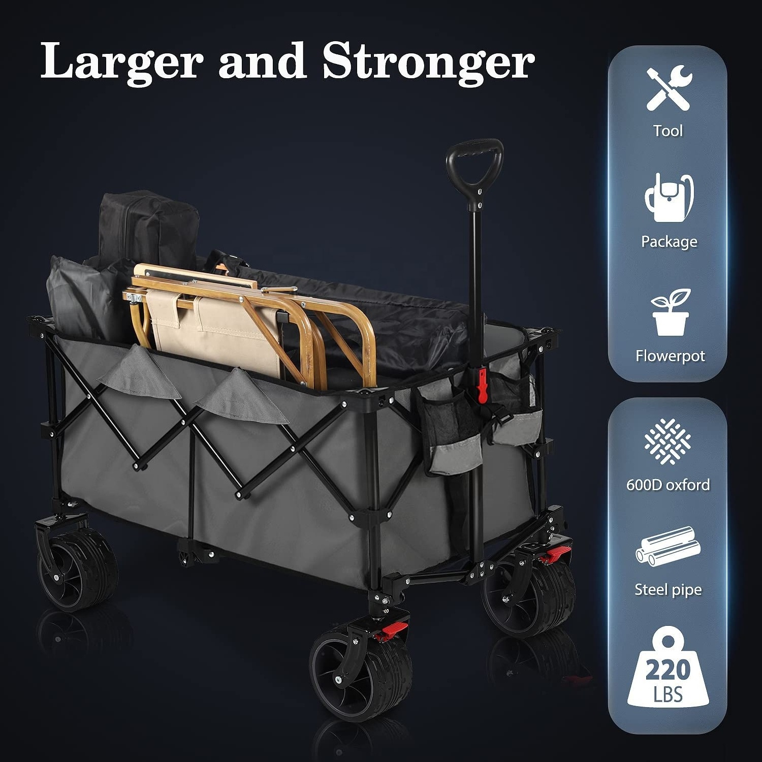 Best Selling Quality Collapsible Foldable Wagon Heavy Duty Folding Utility Garden Cart Cheap Wholesale Outdoor Camping Wagon