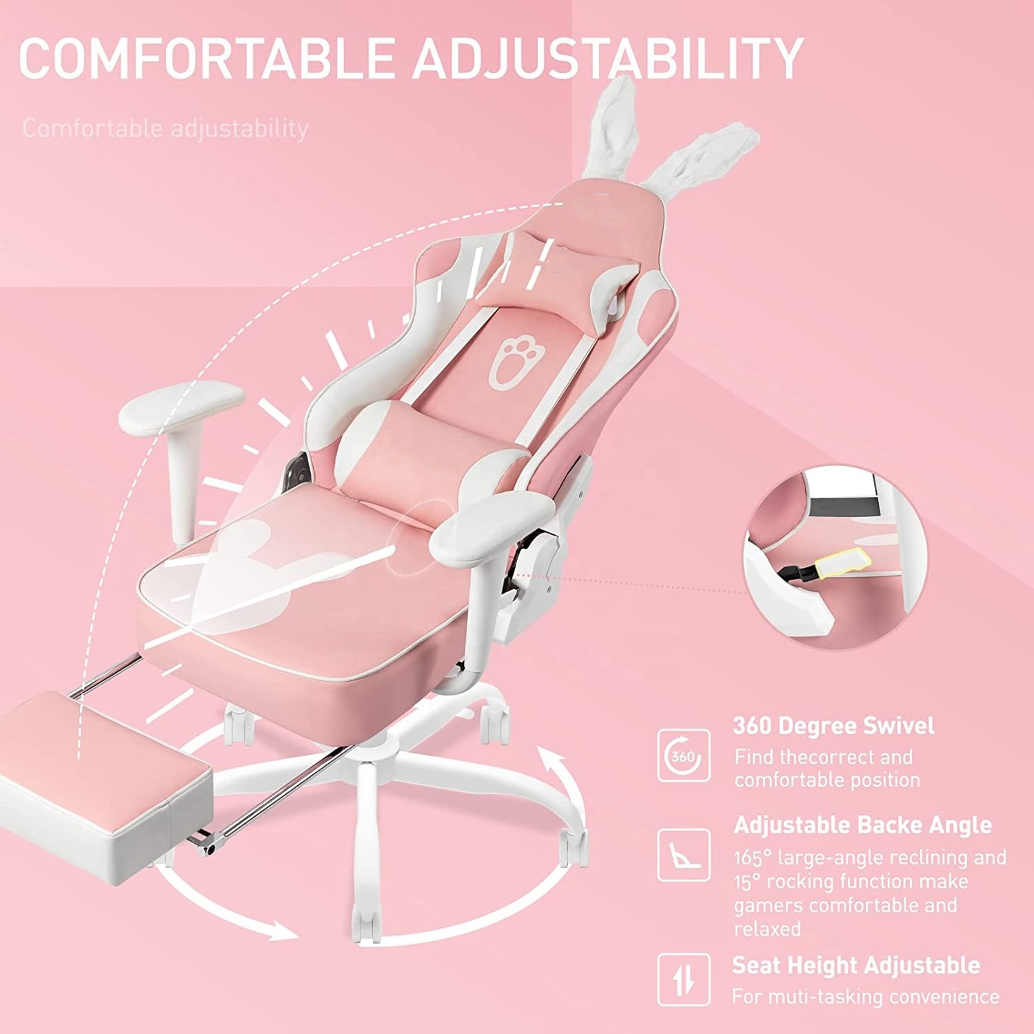 JL best cheap gift lovely pink silla gamer chair rosa pc computer gamer room women cute cat gaming chair with bunny ear