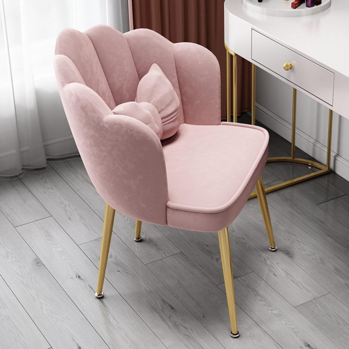 New design easy to assemble pink ribbon cushion soft comfy dining large chair living room petal shell chairs off chair for bar