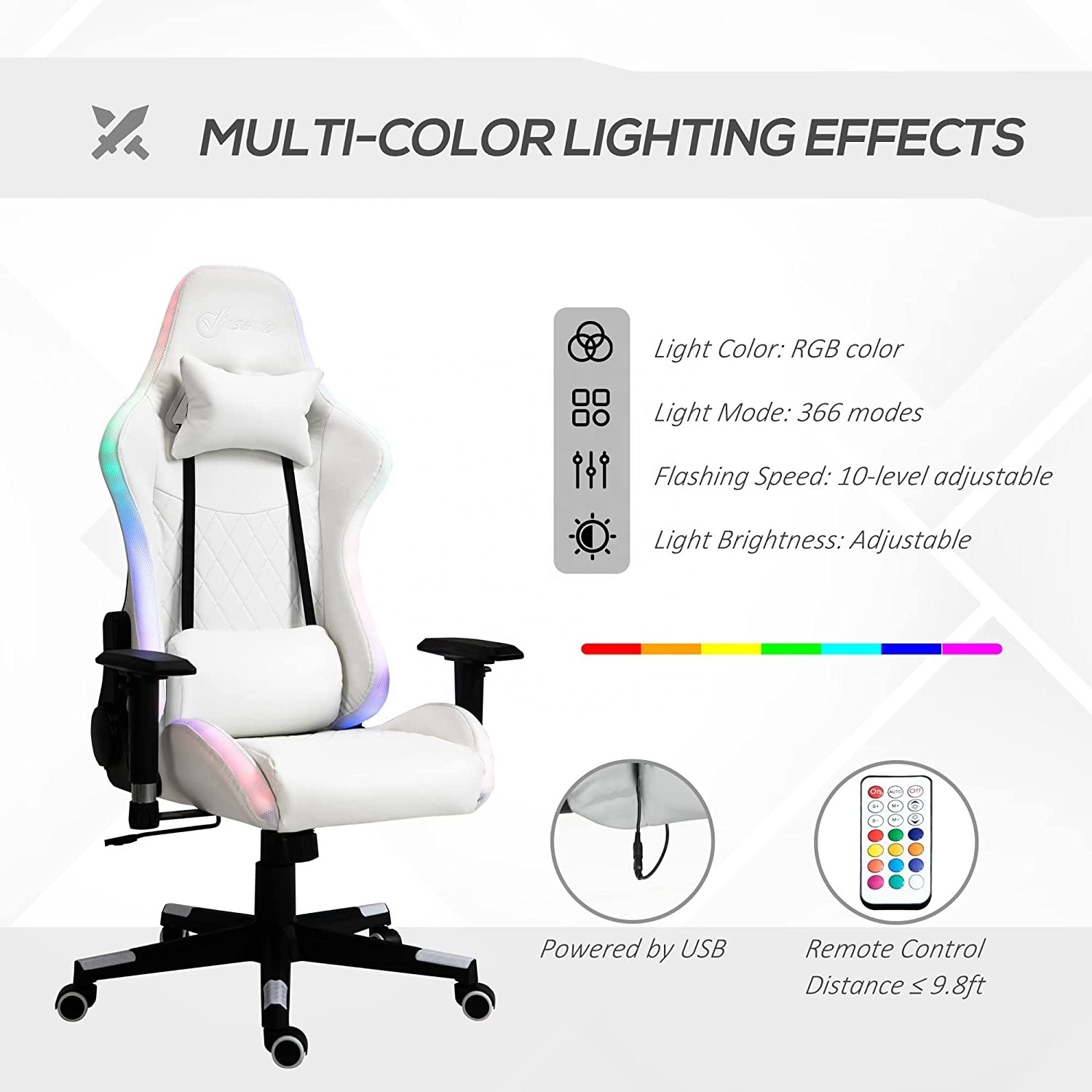 white led rgb lighting computer PC game chair massage silla gamer customized led light gaming chair with lights and speakers