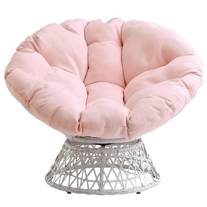 Outdoor Swing Rocking Chair Seats 360-Degree Swivel Wicker Papasan Rattan Chair Cream Frame Chairs with Pink Cushion