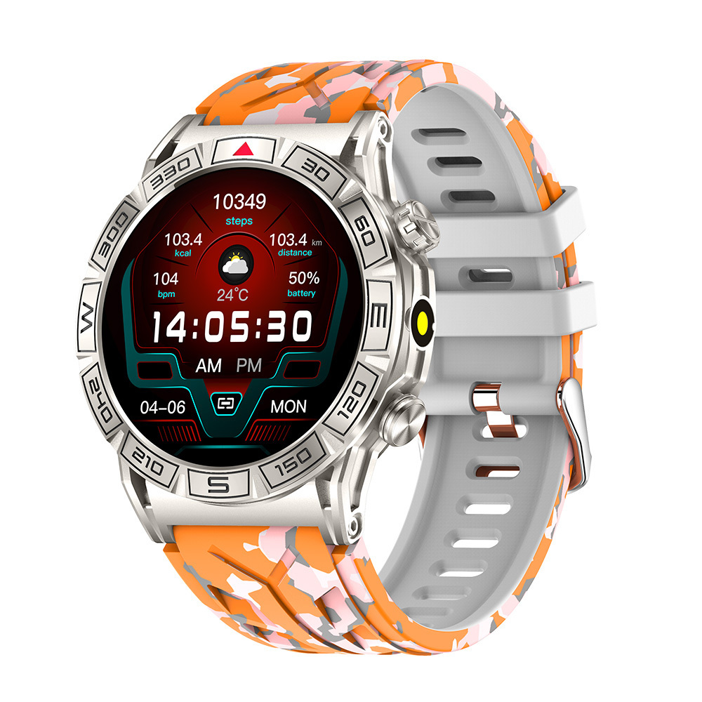 2024 New Men's Outdoor 1.43inch Smart Watch Flashlight 1ATM Waterproof BT Call Heart Rate Sports Amoled Smart Watch KC80