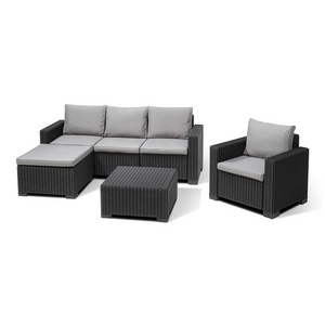 The freely combinable outdoor sofa set is made of PP environmentally friendly material with fluffy cushions.