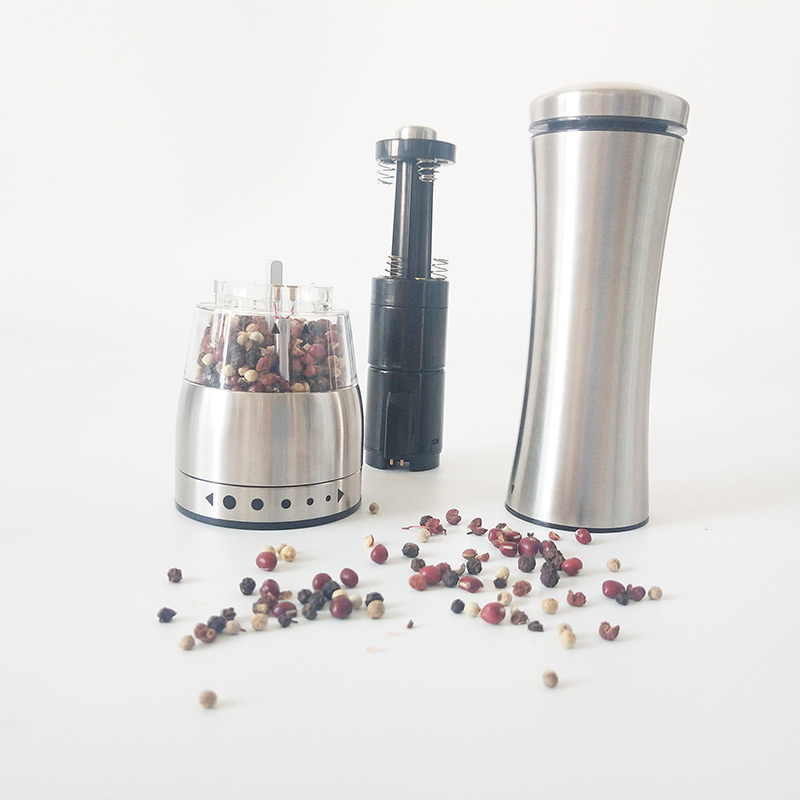 Electric Salt and Pepper Grinder Set-Battery Operated Stainless Steel Spice Mills with Light