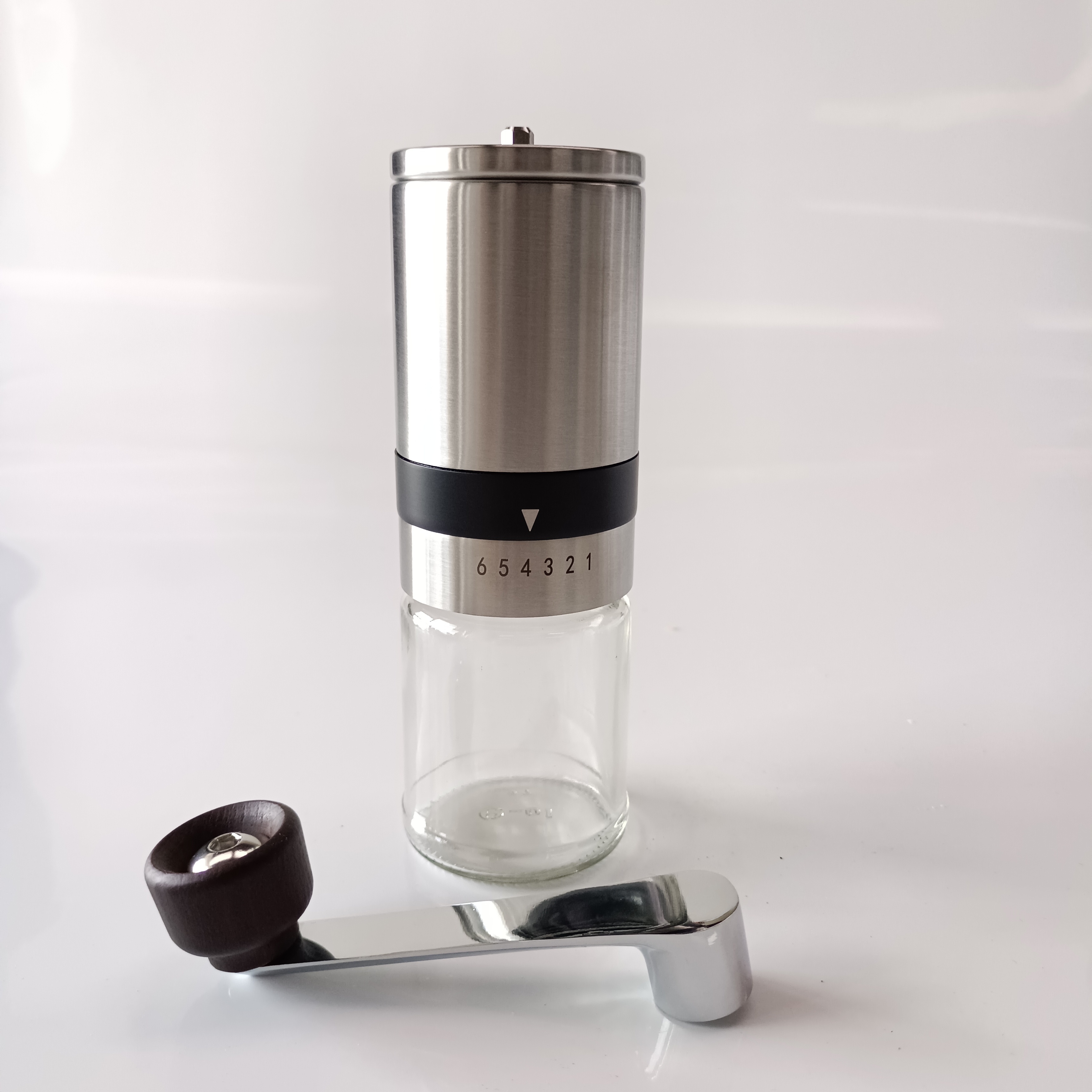 New popular household espresso coffee maker with grinder steel bur glass jar mini manual coffee grinder