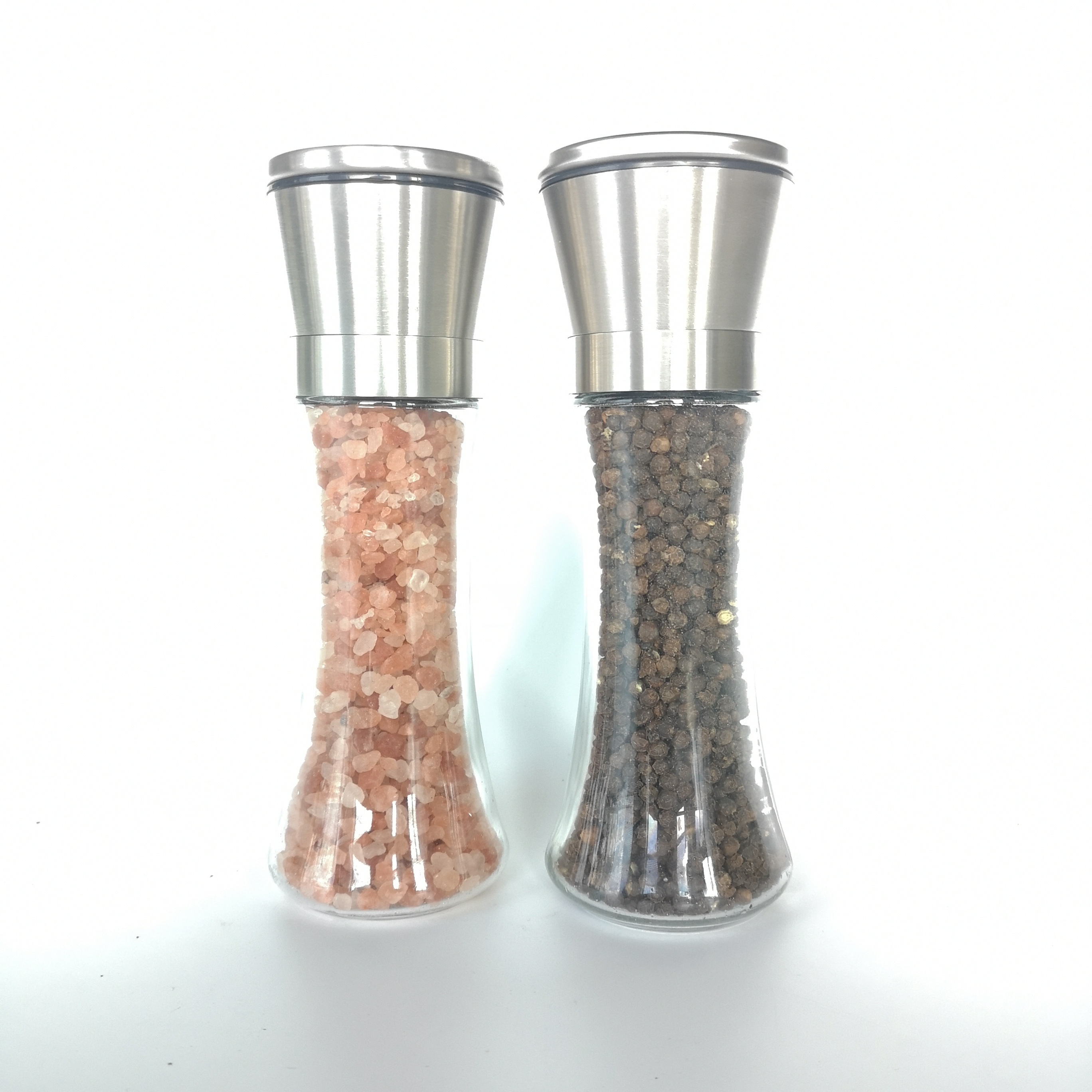 Glass Bottle Kitchen Manual Salt and Pepper Grinder Mill with Stainless Steel Lid