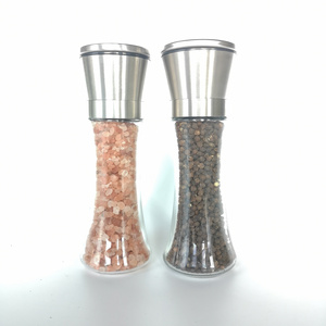 Glass Bottle Kitchen Manual Salt and Pepper Grinder Mill with Stainless Steel Lid