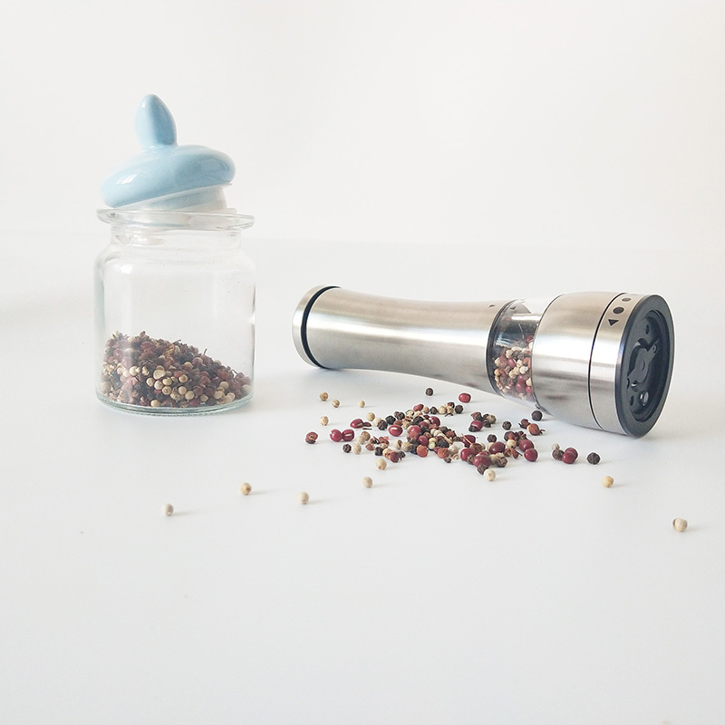 Electric Salt and Pepper Grinder Set-Battery Operated Stainless Steel Spice Mills with Light