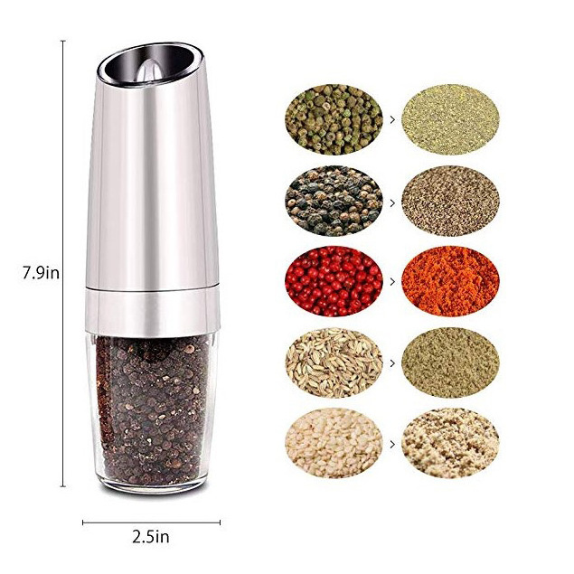 Adjustable automatic stainless steel salt and pepper mill gravity electric salt and pepper grinder set