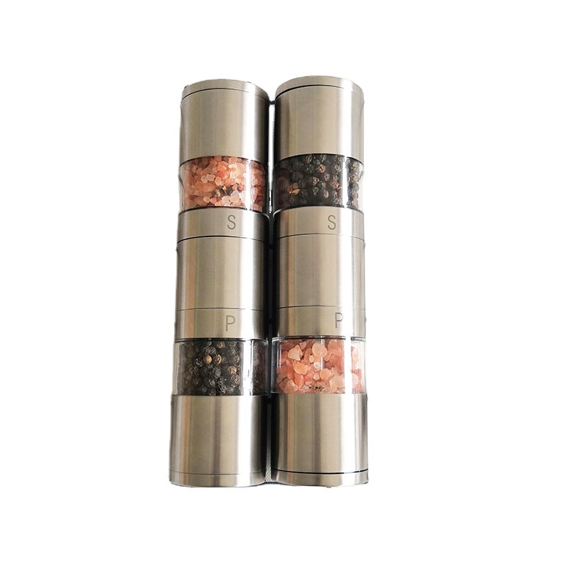 Portable manual dual head herbs and spices grinder stainless steel 2 in 1 salt and pepper grinder