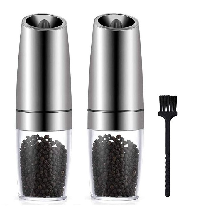 Adjustable automatic stainless steel salt and pepper mill gravity electric salt and pepper grinder set