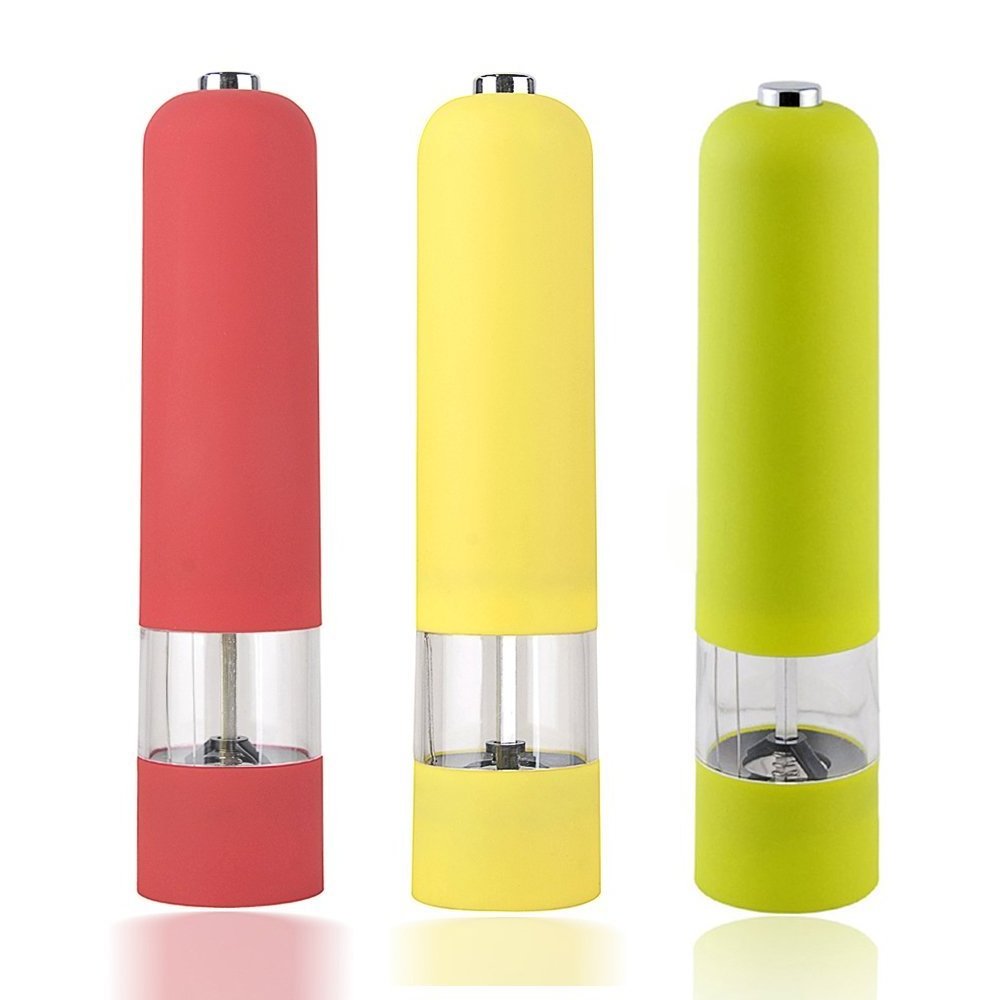 Unique colorful automatic spice plastic grinder battery electric salt and pepper grinder for kitchen