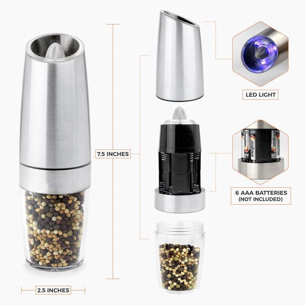 Adjustable automatic stainless steel salt and pepper mill gravity electric salt and pepper grinder set