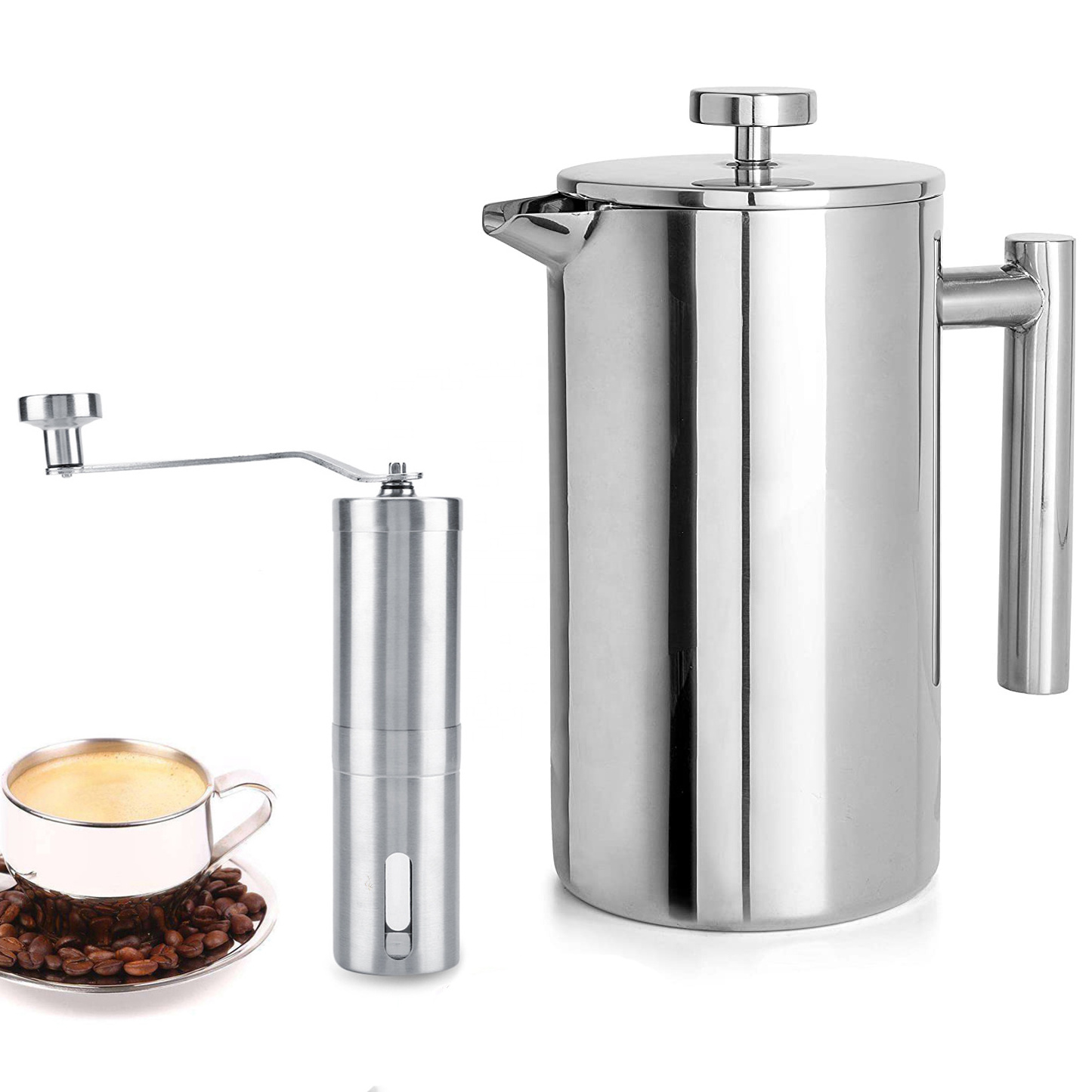 Hot selling Food Grade 350ml Stainless Steel Double Wall Portable Manual Coffee Maker French Press