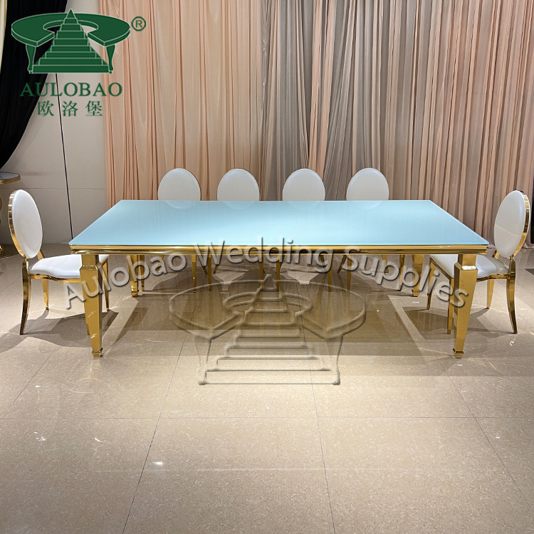 Luxuries style wedding event 8 seater glass top stainless steel dining table