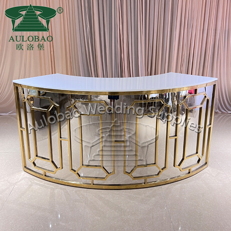 custom made half moon shape restaurant glass top gold metal bar counter