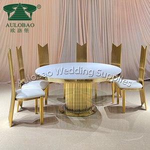 Luxury wedding restaurant MDF top with golden stainless steel dining table