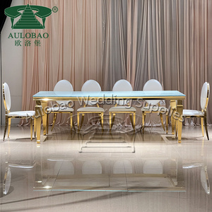 Luxuries style wedding event 8 seater glass top stainless steel dining table