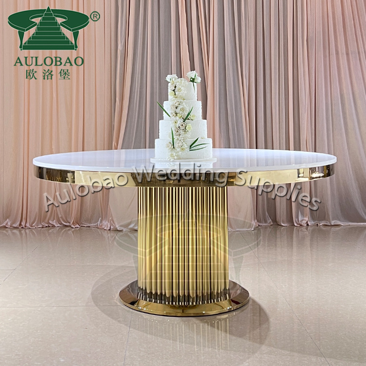 Luxury wedding restaurant MDF top with golden stainless steel dining table