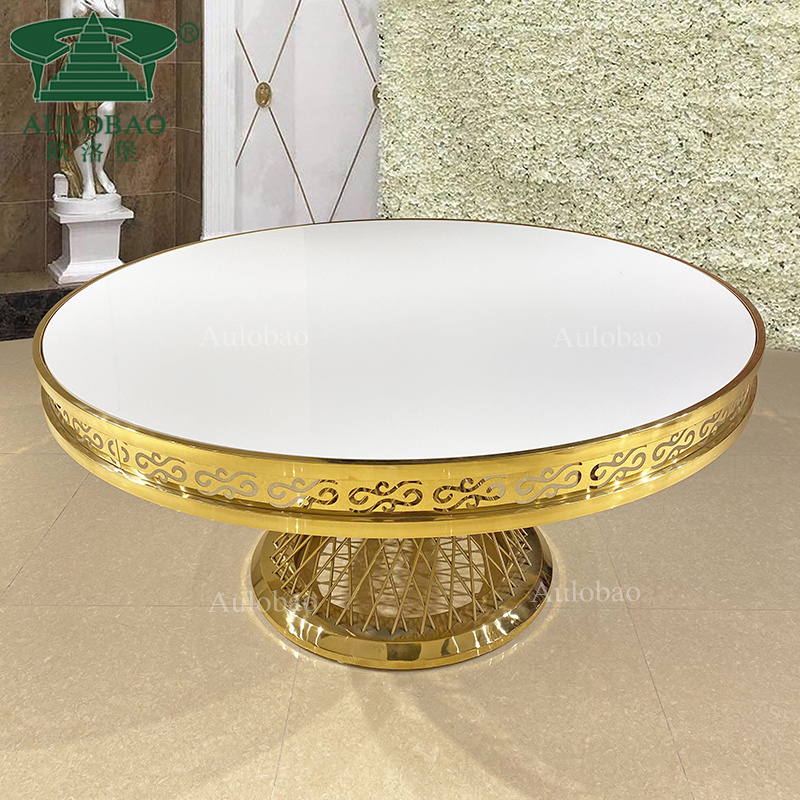 Event nesting base round gold stainless steel MDF top banquet wedding table with chairs