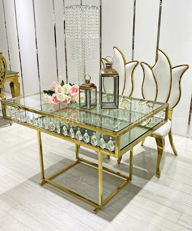 New model crystal mirror glass top gold stainless steel cake table wedding