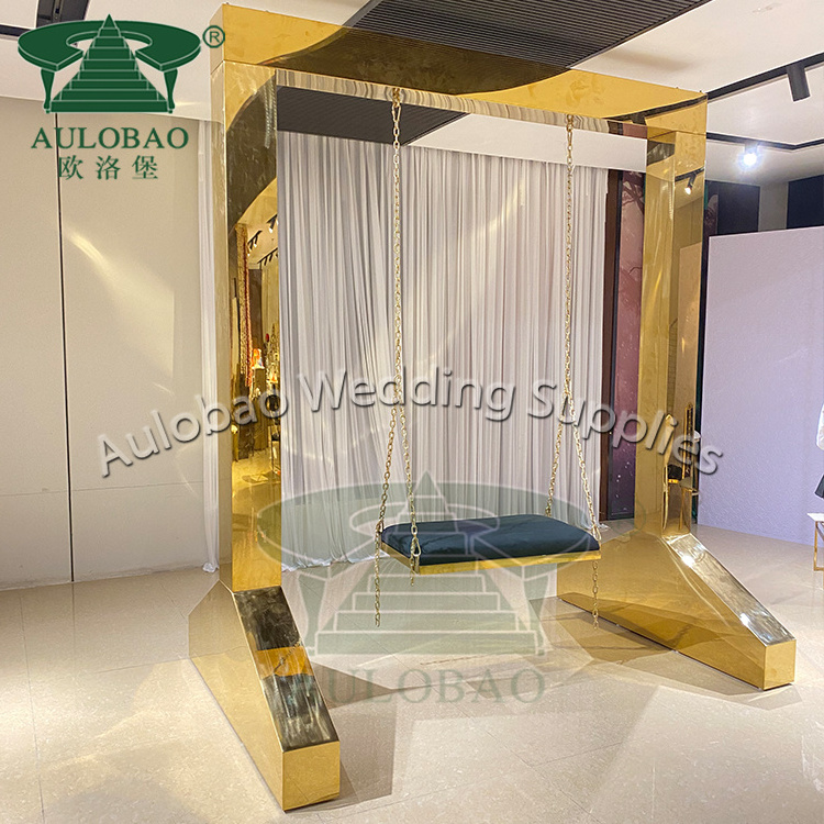 Luxury wedding party golden steel furniture perforated hanging swing chair