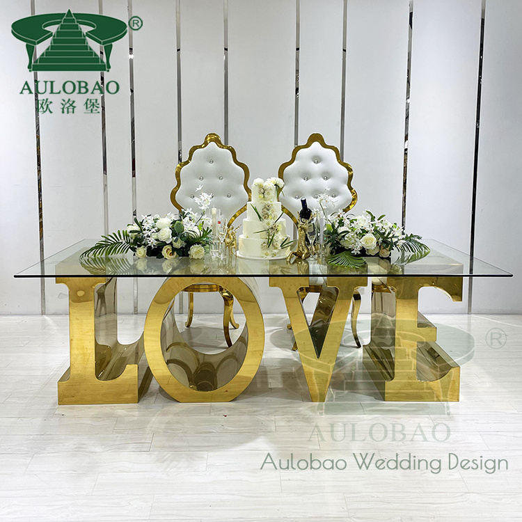 Dining room furniture LOVE metal base tempered glass table for wedding event