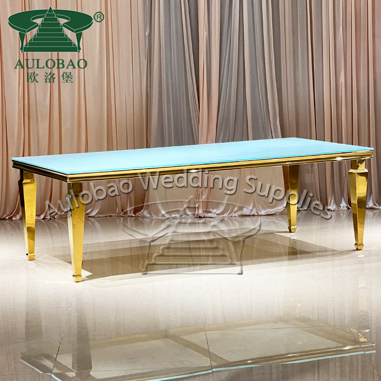 Luxuries style wedding event 8 seater glass top stainless steel dining table