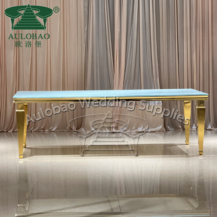 Luxuries style wedding event 8 seater glass top stainless steel dining table