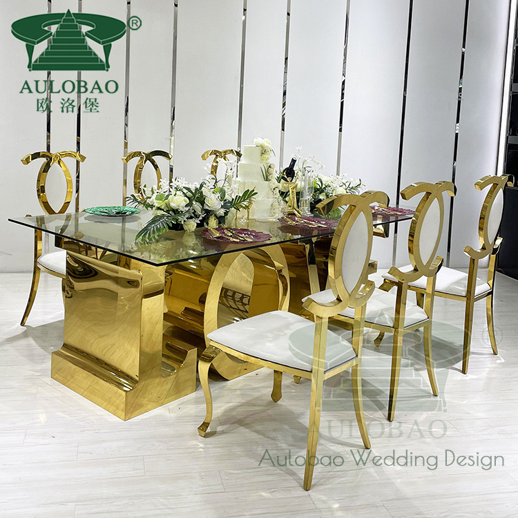 Dining room furniture LOVE metal base tempered glass table for wedding event